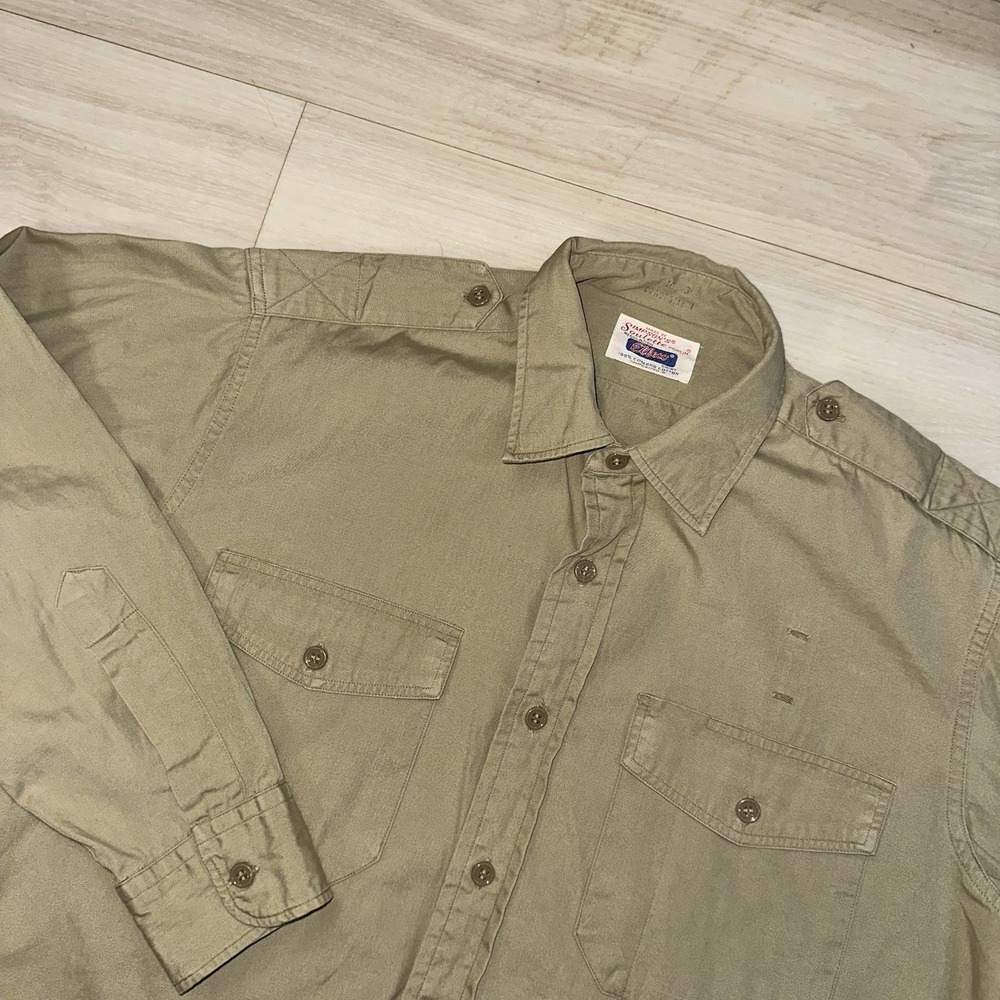 Vintage 50s Military Utility Field‎ Button Up Shirt Mens Large Sanforized Poplin